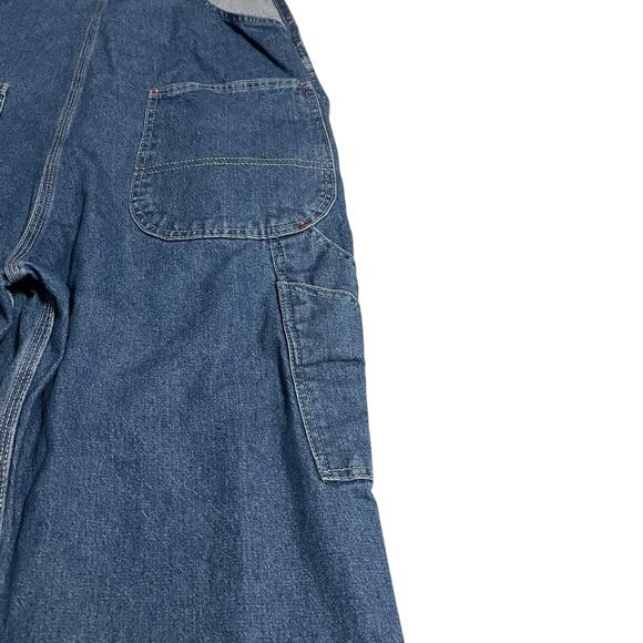 Dickies Mens Size 32 Carpenter Blue Denim Triple Stitch Bib Overalls Side Button - Picture 7 of 10